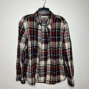 Eddie Bauer classic fit Christmas plaid button down shirt mens size large cotton